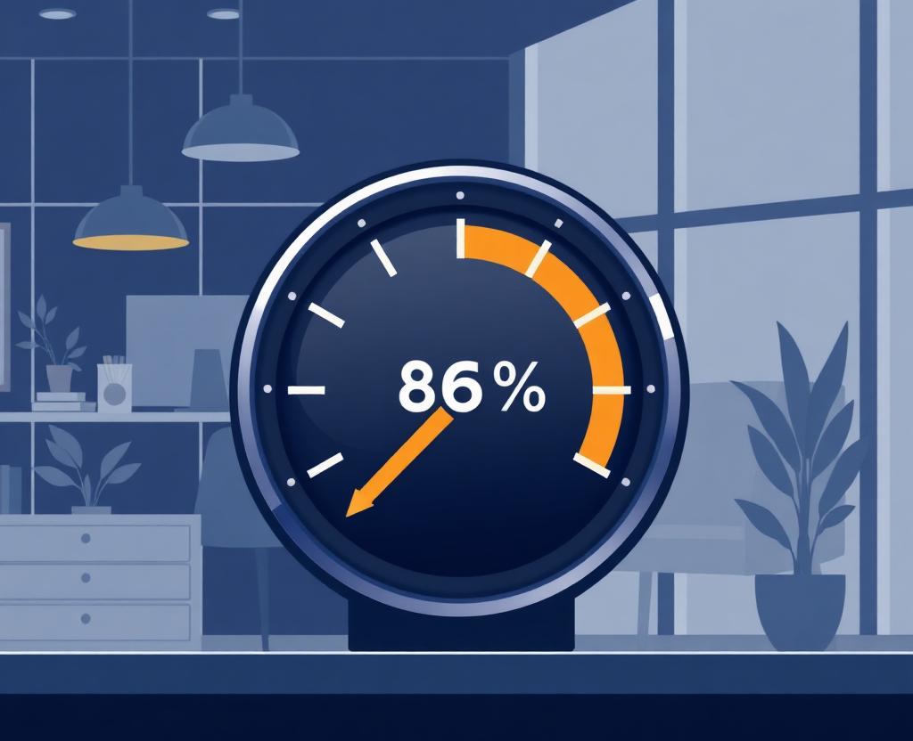 Progress gauge showing 85% completion in a clean business dashboard setting