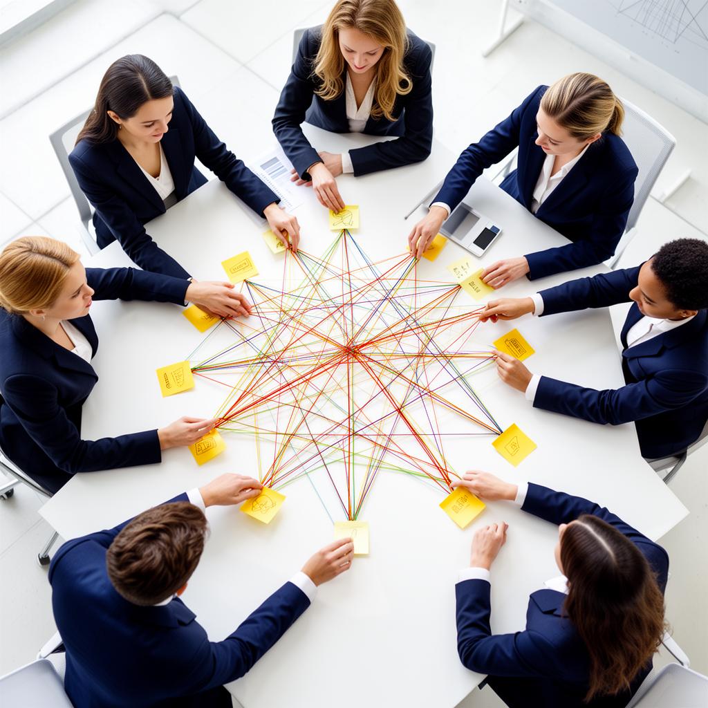 Cross-functional teams collaborating across departments in a connected organization